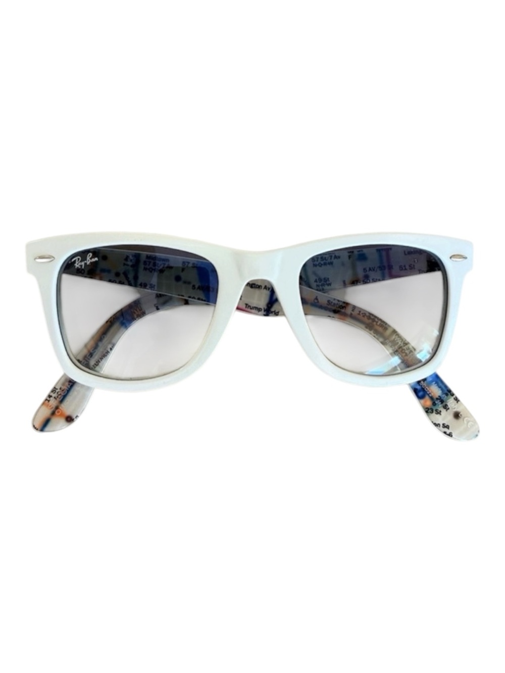 Ray-Ban White Frame Sunglasses with Blue-Tinted Lenses